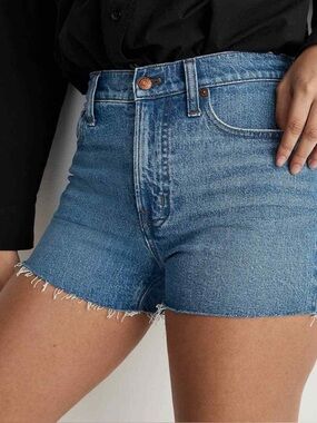 Madewell Perfect Jean Shorts High Rise Raw Hem Frayed Denim Size 25